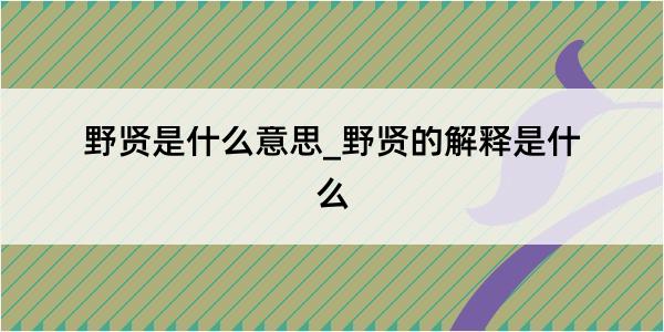 野贤是什么意思_野贤的解释是什么