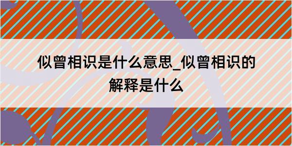 似曾相识是什么意思_似曾相识的解释是什么