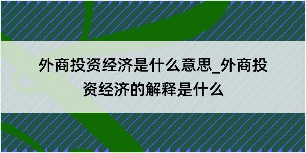 外商投资经济是什么意思_外商投资经济的解释是什么