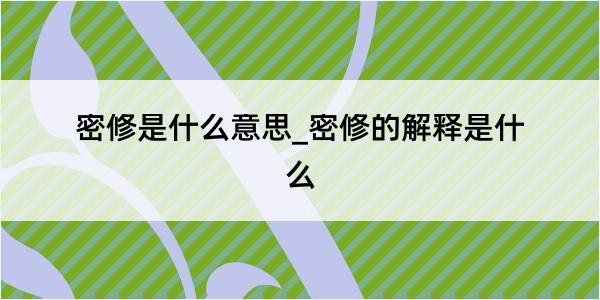 密修是什么意思_密修的解释是什么