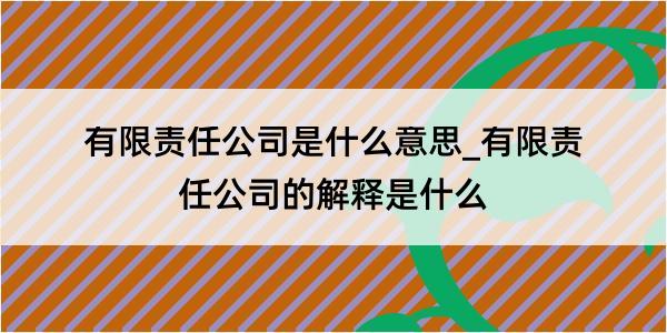 有限责任公司是什么意思_有限责任公司的解释是什么