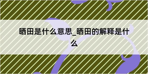 晒田是什么意思_晒田的解释是什么