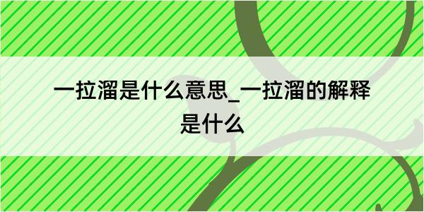 一拉溜是什么意思_一拉溜的解释是什么