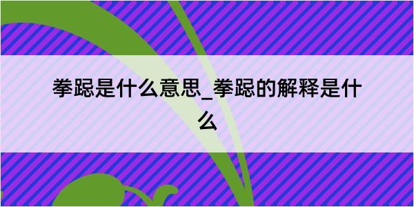 拳跽是什么意思_拳跽的解释是什么