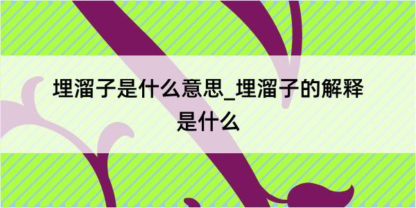 埋溜子是什么意思_埋溜子的解释是什么