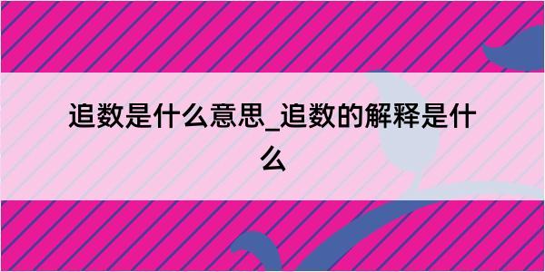 追数是什么意思_追数的解释是什么