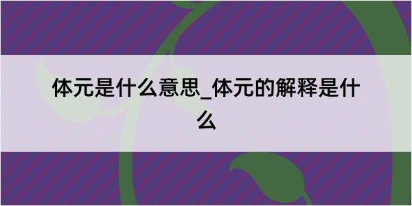 体元是什么意思_体元的解释是什么