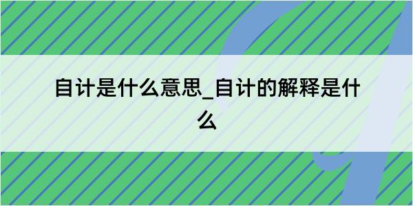 自计是什么意思_自计的解释是什么