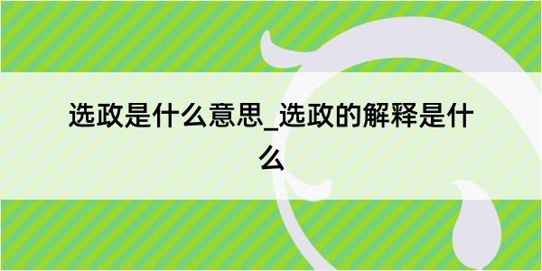 选政是什么意思_选政的解释是什么