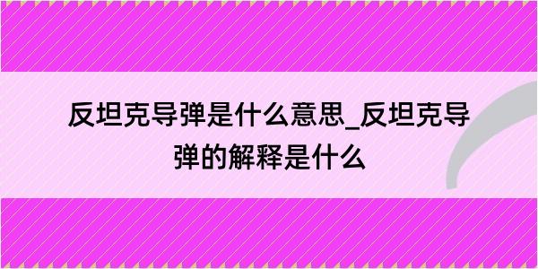 反坦克导弹是什么意思_反坦克导弹的解释是什么