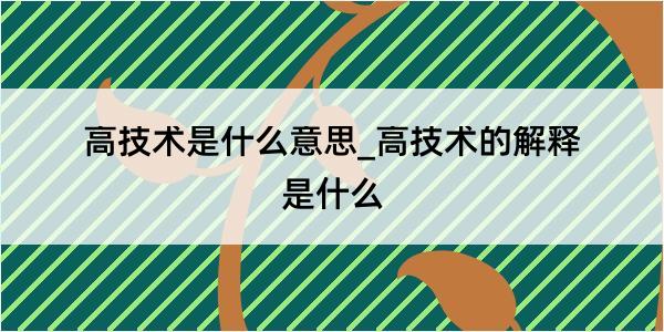 高技术是什么意思_高技术的解释是什么