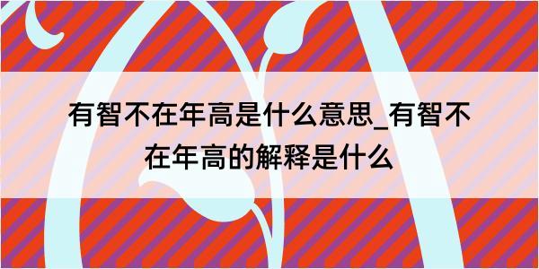 有智不在年高是什么意思_有智不在年高的解释是什么