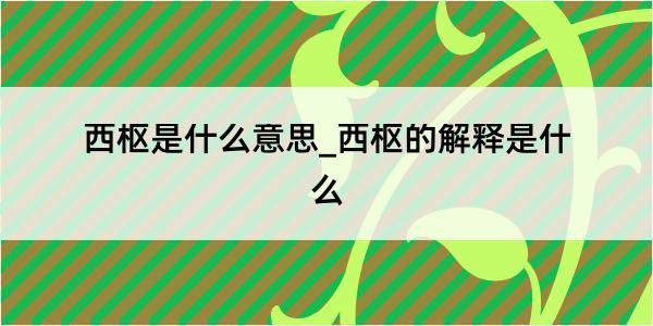 西枢是什么意思_西枢的解释是什么