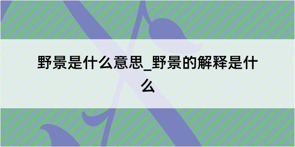 野景是什么意思_野景的解释是什么