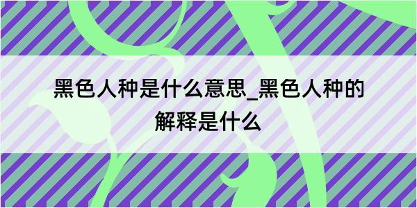 黑色人种是什么意思_黑色人种的解释是什么