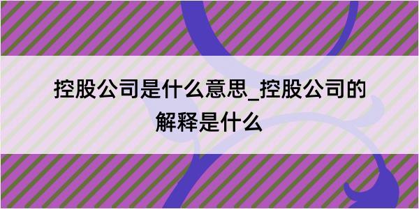 控股公司是什么意思_控股公司的解释是什么