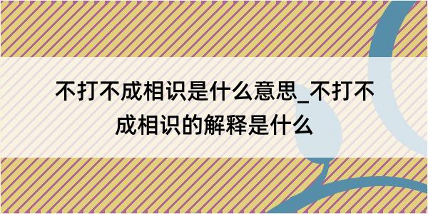 不打不成相识是什么意思_不打不成相识的解释是什么