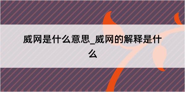 威网是什么意思_威网的解释是什么