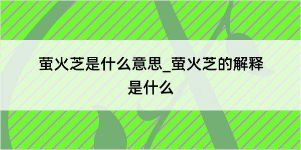 萤火芝是什么意思_萤火芝的解释是什么