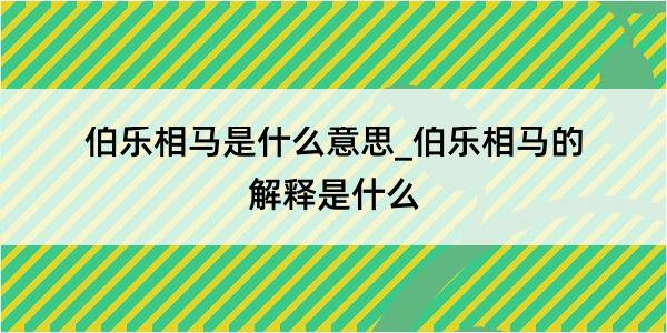 伯乐相马是什么意思_伯乐相马的解释是什么