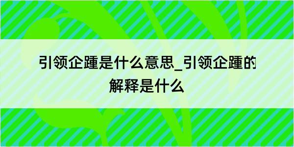 引领企踵是什么意思_引领企踵的解释是什么