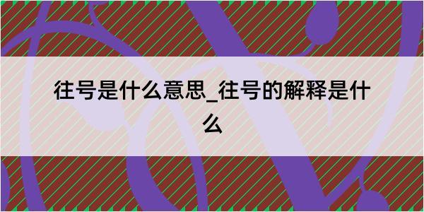 往号是什么意思_往号的解释是什么