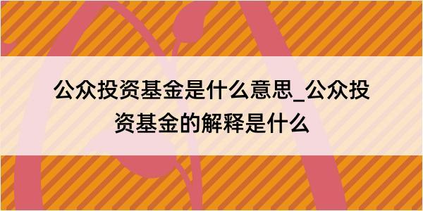 公众投资基金是什么意思_公众投资基金的解释是什么