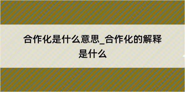 合作化是什么意思_合作化的解释是什么