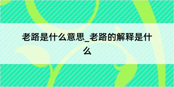 老路是什么意思_老路的解释是什么