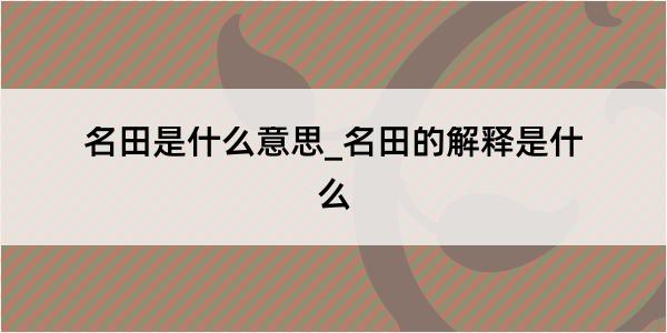 名田是什么意思_名田的解释是什么