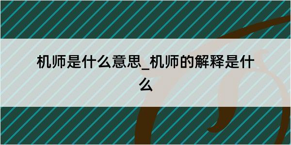 机师是什么意思_机师的解释是什么