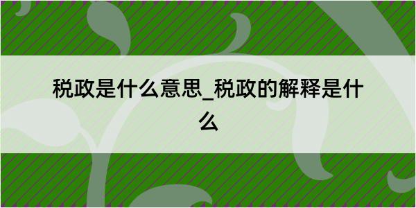 税政是什么意思_税政的解释是什么