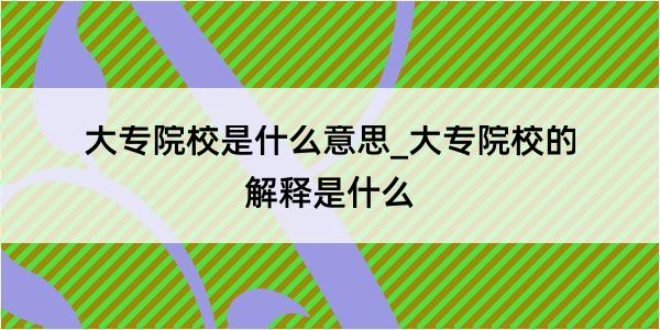 大专院校是什么意思_大专院校的解释是什么