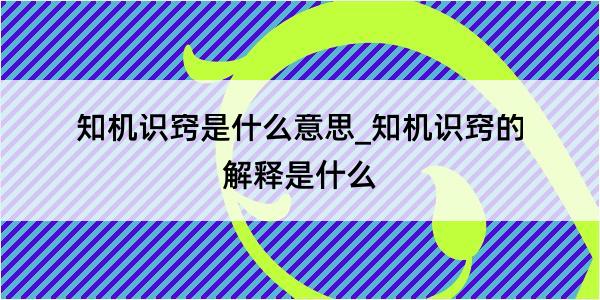 知机识窍是什么意思_知机识窍的解释是什么