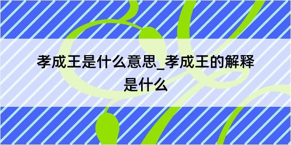 孝成王是什么意思_孝成王的解释是什么