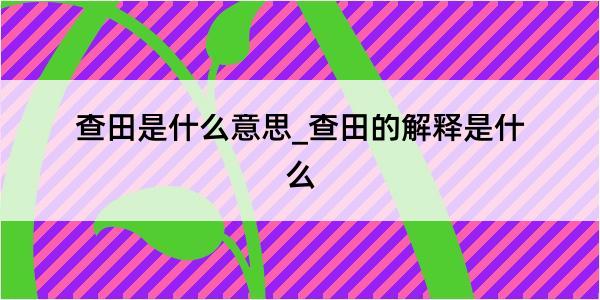 查田是什么意思_查田的解释是什么