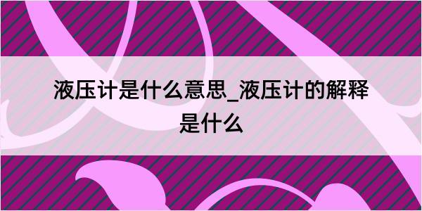 液压计是什么意思_液压计的解释是什么