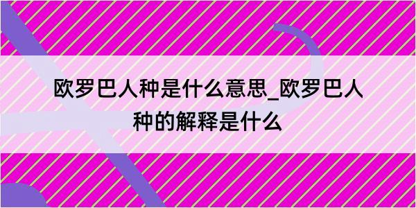 欧罗巴人种是什么意思_欧罗巴人种的解释是什么