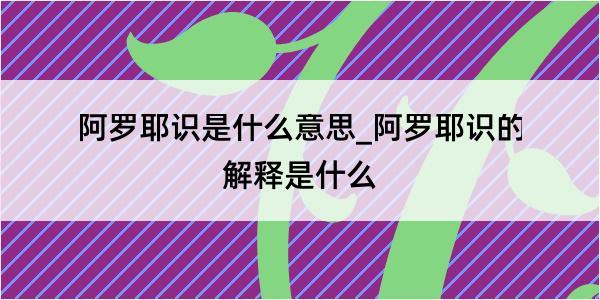 阿罗耶识是什么意思_阿罗耶识的解释是什么