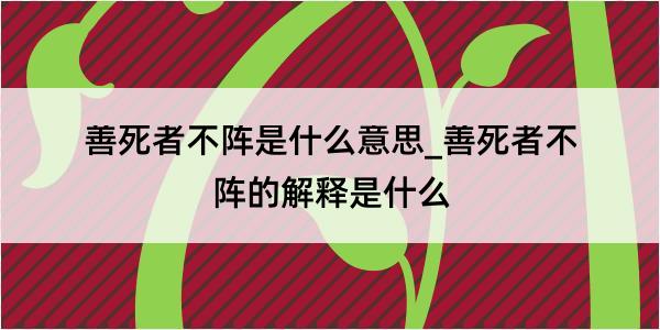 善死者不阵是什么意思_善死者不阵的解释是什么