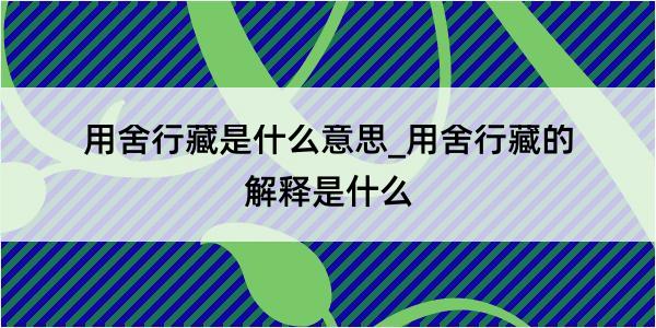 用舍行藏是什么意思_用舍行藏的解释是什么