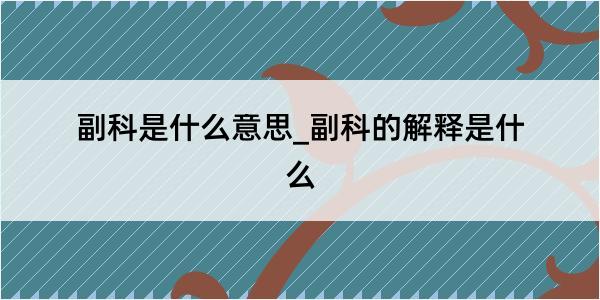 副科是什么意思_副科的解释是什么