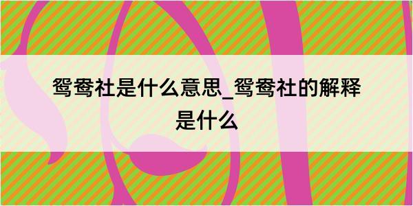 鸳鸯社是什么意思_鸳鸯社的解释是什么