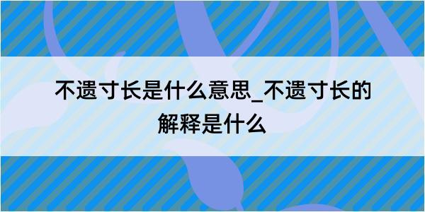 不遗寸长是什么意思_不遗寸长的解释是什么