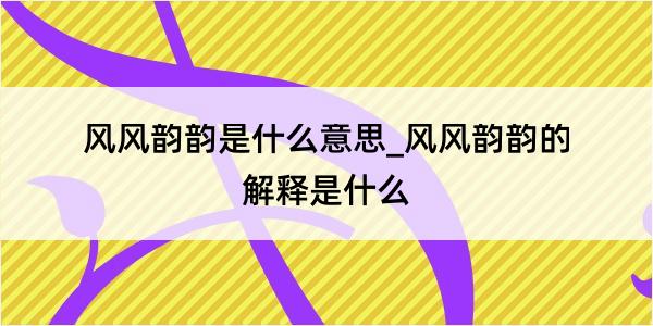 风风韵韵是什么意思_风风韵韵的解释是什么