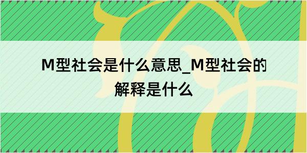 M型社会是什么意思_M型社会的解释是什么