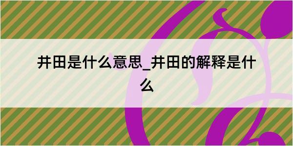 井田是什么意思_井田的解释是什么