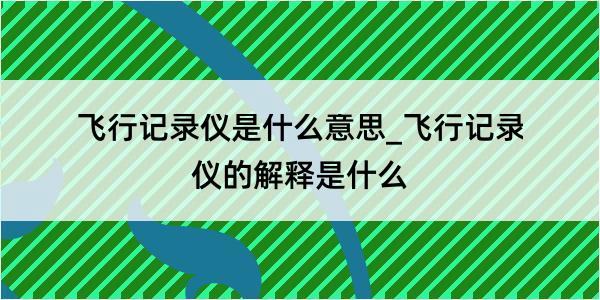 飞行记录仪是什么意思_飞行记录仪的解释是什么