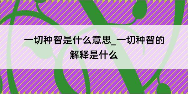 一切种智是什么意思_一切种智的解释是什么