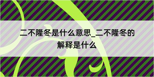 二不隆冬是什么意思_二不隆冬的解释是什么